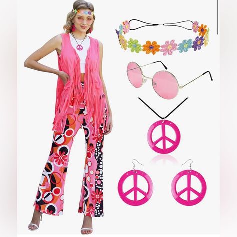 Funmular 60s 70s Outfits For Women Hippie Clothes Costume With 70's Tops Accessories Pants Fringe Vest Tassel Cardigan Size Medium, New Hippies, 60s Costume Ideas For Women, 70s Disco Fashion Women, Hippie Flower Crown, 60s 70s Outfits, 60s Dress Up, Winter Hippie Outfits, Hippie Outfits 70s, Hippy Costume