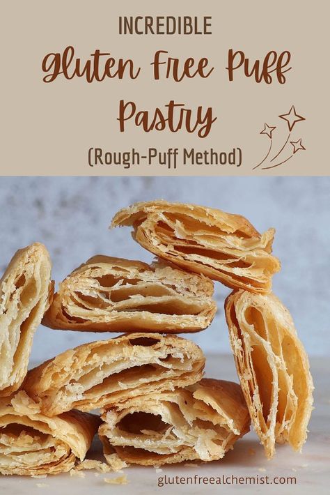 gluten-free-puff-pastry-pin Gluten Free Rough Puff Pastry Recipes, Gluten Free Rough Puff Pastry, Gluten Free Puff Pastry Dough, Gluten Free Vegan Puff Pastry, Gluten Free Croissant Recipe, Gluten Free Puff Pastry Recipe, Gluten Free Pastry Dough, Gf Pastry, Cassava Recipes