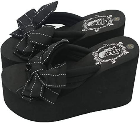 AmazonSmile | Mamilove Womens Chunky High Platform Wedge Flip-Flops Sandals Size 5.5 Bell | Flip-Flops Black Platform Wedges, Bow Flip Flops, Dr Shoes, Platform Flip Flops, Wedge Flip Flops, Sandal Platform, Shoe Inspo, Bow Shoes, Black Wedge