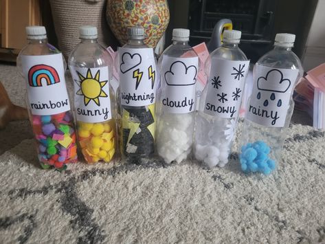 Weather Sensory Bin Toddlers, Weather Displays Eyfs, Summer Term Eyfs Activities, Sen Sensory Activities, Science Area For Toddlers, Preschool Weather Station, Seasons Eyfs Activities, Weather Activities Infants, Classroom Weather Board