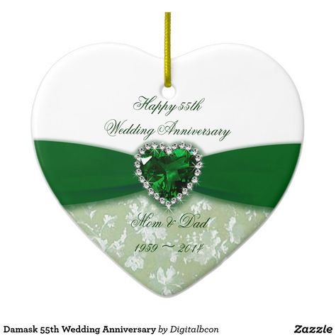 Damask 55th Wedding Anniversary Ceramic Ornament 55th Anniversary Gifts, Emerald Wedding Anniversary, 60th Anniversary Gifts, 55th Wedding Anniversary, Damask Decor, 55th Anniversary, Anniversary Ornament, Images Design, 30th Wedding Anniversary