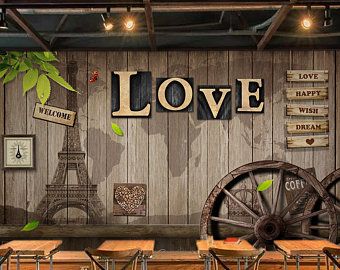 Art Wall Mural, Bar Wall Art, Living Room Murals, Wooden Wheel, Coffee Wallpaper, Custom Murals, Bar Wall, House Restaurant, Wallpaper Vintage