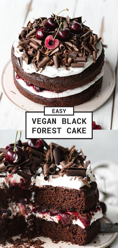 Vegan Black Velvet Cake, Dairy Free Black Forest Cake, Vegan Black Forest Gateau, Homemade Birthday Cake Chocolate, Gluten Free Black Forest Cake Recipe, Vegan Chocolate Cherry Cake, Black Forest Gateau Cake, Vegan Layered Cake, Black Forest Mousse Cake