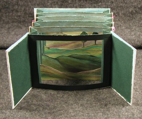 Tunnel book. 80 lb cover stock accordion fold with gate fold cover and four part tunnel. Tunnel Book Tutorial, Tunnel Book, Book Tutorial, Accordion Fold, High School Art, Pop Up Book, Middle School Art, Handmade Books, Toddler Learning