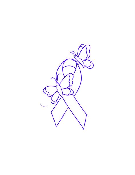 Butterfly Tattoo With Ribbon, Small Purple Ribbon Tattoo, Dv Awareness Tattoo, Pancreatic Memorial Tattoos, Tattoos For Cancers Small, Sarcoma Tattoo Ideas, Fibromiologia Tattoos, Oncology Nurse Tattoo, Leukaemia Tattoos