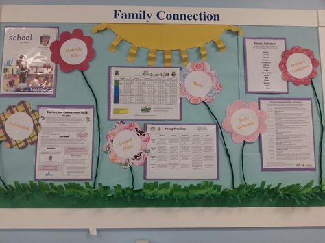 Parent board for spring! Preschool Parent Board Ideas, Parent Information Board Preschool, Classroom Parent Board, Parent Information Board Daycare, Parent Bulletin Boards, Teaching Decor, Toddler Bulletin Boards, Creative Curriculum Preschool, Preschool Classrooms