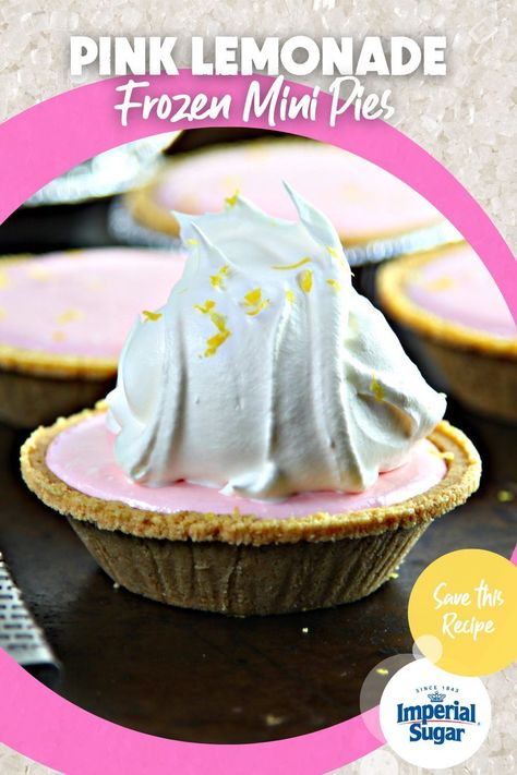 Elevate your Barbie party with delightful Frozen Pink Lemonade Mini Pies recipe! These individual pink desserts are quick, easy, and no-bake, perfect for any occasion. Picture a bite-sized graham cracker crust filled with a sweet and tangy pink lemonade filling, made from a blend of heavy whipping cream, sweetened condensed milk, and frozen pink lemonade concentrate. Treat your guests to the refreshing and adorable pink dessert today! Frozen Pink Lemonade, Pink Lemonade Pie, Portable Dessert, Mini Pie Recipes, Homemade Graham Cracker Crust, Lemonade Concentrate, Pink Desserts, Pie Pops, Frozen Dessert Recipe