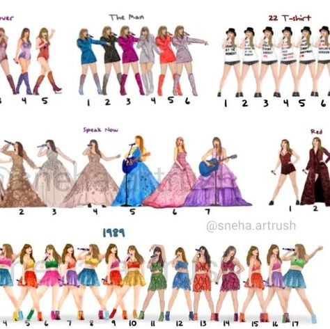 Sneha⸆⸉ on Instagram: "All Eras Tour outfits Taylor wore till date 💗 lineups are available 💝  #taylorswift #taylorswiftart #swiftiesmerch #tstheerastour #pariststheerastour #madridtstheerastour #lyontstheerastour #lisbontstheerastour #ttpd #torturedpoetsdepartment #smallbusiness #erastouroutfit #erastourtaylorswift #taylorswiftartwork" All Eras Tour Outfit, Eras Tour Outfits, Swift Outfits, Eras Tour Outfit, 26th Birthday, Tour Outfits, Taylor Swift Outfits, Eras Tour, Taylor Swift