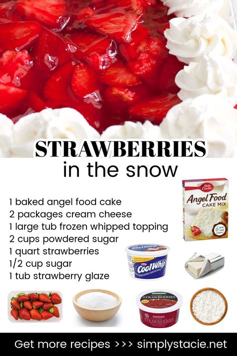 STRAWBERRIES IN THE SNOW... - Southern Home Cookin' Recipes | Facebook Strawberries In The Snow Recipe, Strawberries In The Snow, Strawberry Angel Food Cake, Snow Recipe, Strawberry Roll Cake, Pineapple Desserts, Angel Food Cake Mix Recipes, Summer Gathering, Pudding Desserts