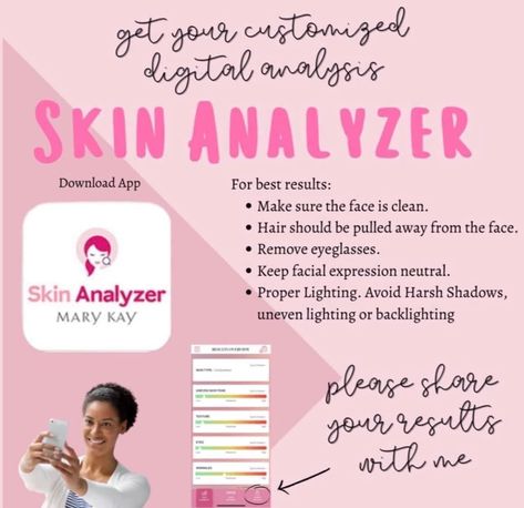 Transform your skincare routine with our revolutionary Mary Kay Skin Analyzer app! In only 30 seconds, this advanced tool assesses your skin's underlying conditions, including wrinkles, dark spots, and dullness. Receive a curated selection of product recommendations designed to enhance your natural beauty. Don't wait – download now and experience the power of truly personalized skincare! Send me your results and I’ll send you a custom pamper pack full of samples to try based on your results. Mary Kay Skin Analyzer App, Mary Kay Summer 2024, Mary Kay Marketing Ideas, Mary Kay App, Mary Kay Business Tools, Mary Kay Office, Mary Kay Products, Mary Kay Christmas, Mary Kay Marketing