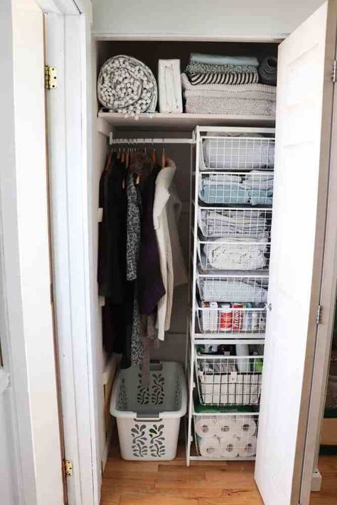 #ikeahacks #ikeahack Small Linen Cupboard, Storage Cupboard Ideas, Small Linen Closets, Linen Closet Storage, Diy Cupboards, Organizar Closet, Organized Closet, Hallway Closet, Ikea Products