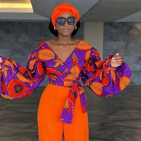 Traditional Tops Designs, Wrapping Top Ankara, Kitenge Tops Designs, Traditional Tops For Women, Ankara Top Styles For Jeans, Ankara Tops Styles, Top Ankara Styles, Ankara Top Designs, Wrap Gown Styles