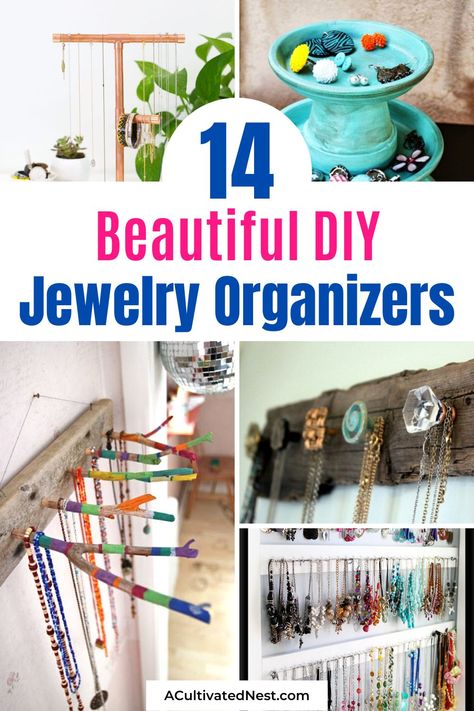 Make A Jewelry Organizer, Decorating With Jewelry, Jewlwery Storage, Storage For Necklaces, Diy Jewelry Holder Wall Organizers, Diy Wall Mount Jewelry Organizer, Diy Jewelry Hanger Wall, Ideas To Store Jewelry, Toddler Jewelry Storage