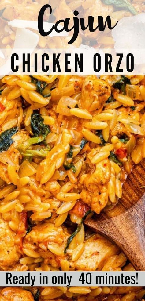 Orzo Dinner Ideas, Creamy Cajun Chicken Orzo, Cajun Chicken Orzo Recipes, Chicken And Orzo Recipes, Chicken Orzo Recipes, Cajun Chicken Orzo, Dinner Bakes, Nyam Nyam, Chicken Orzo