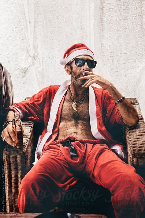 Bad Santa Photoshoot, Santa Outfit For Men, Hot Santa Men, Christmas Photos Ideas, Bad Santa Claus, Bad Christmas, Santa Claus Photos, Hello Santa, Sarcastic Christmas