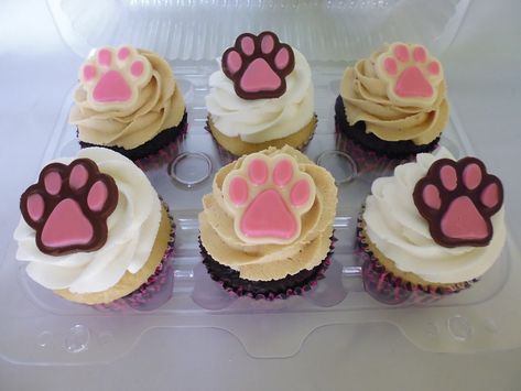 Paw Print Cupcakes, Paw Cupcakes, Puppy Birthday, Puppy Paws, Pink Cupcakes, Puppy Party, Cat Birthday, Bday Party, 2nd Birthday