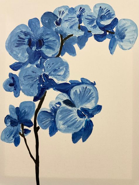 Blue Orchid Watercolor, Blue Flower Drawing Aesthetic, Blue Orchid Painting, Blue Flowers Drawing, Blue Flower Drawing, Blue Jacaranda, Blue Orchid Flower, Orchid Wallpaper, Orchid Drawing