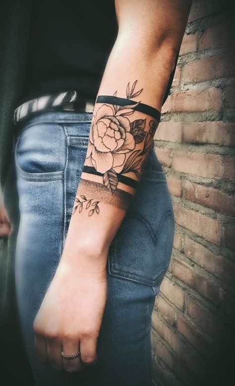 Peony And Lotus Tattoo, Forearm Cuff Tattoo Women, Lower Forearm Tattoo, Shoulder Sleeve Tattoo, Shoulder Sleeve Tattoos, Side Wrist Tattoos, Tattoo Artist Tattoo, Cuff Tattoo, Tattoo Design Tattoo