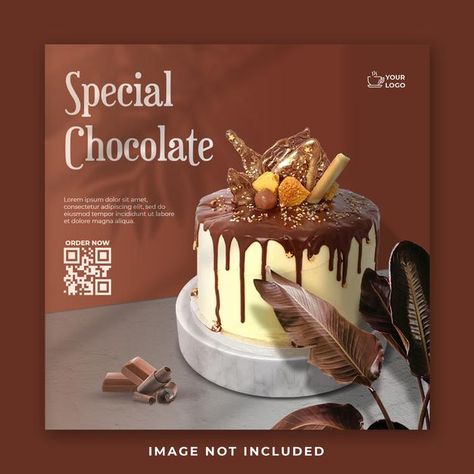 Chocolate cake social media post banner ... | Premium Psd #Freepik #psd Cake Shop Social Media Posts, Cake Banners Designs, Cakes Poster Design, Cake Banner Design Advertising, Cake Poster Advertising, Cake Advertising Poster, Cake Social Media Design, Cake Advertising Design, Cake Banner Design