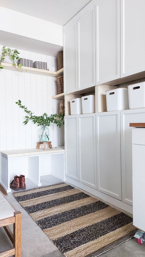 Ikea Billy bookcase hacks - 12 stylish ideas to inspire | Livingetc Ikea Utility Room, Ikea Mud Room, Ikea Billy Hack, Ikea Sektion Cabinets, Billy Ikea, Alcove Shelving, Billy Regal, Billy Bookcase Hack, Ikea Hallway