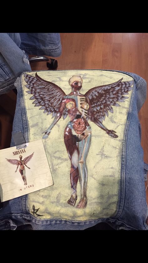 In Utero Album Cover, Bleach Designs, Paint Clothes, In Utero, Painted Clothes Diy, Battle Jacket, Painted Jacket, Diy Clothes Design, Painted Jeans