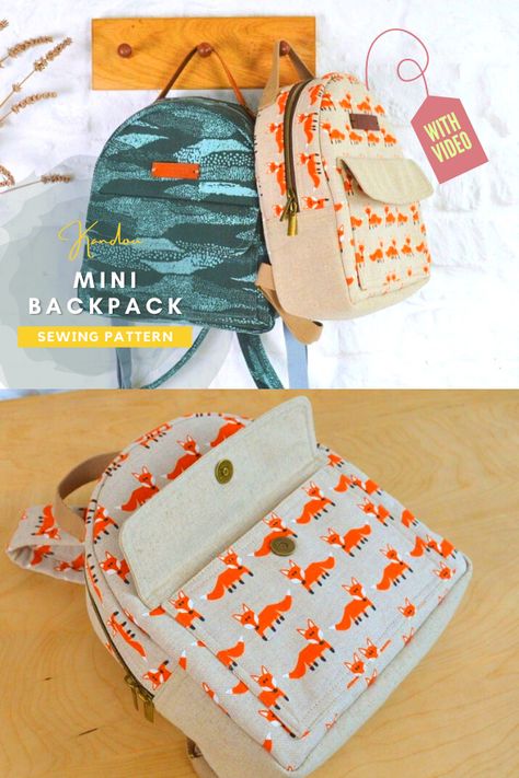 Kandou Mini Backpack sewing pattern (with video). This is a simple sewing pattern for a practical and stylish mini-sized backpack. The unisex design is great for customizing to create your own version, and instructions are given for adapting the backpack to fit a child (aged 6+). Sewing pattern for a small backpack for adults and kids. Adjustable straps, lots of pockets and a video sewalong to help you sew the perfect bag step by step. SewModernBags Sewing Mini Backpack, Sew Backpack Pattern, Small Backpack Sewing Pattern, Mini Backpack Purse Pattern, Laptop Backpack Sewing Pattern, Childs Backpack Free Pattern, Diy Book Bag Pattern, Free Mini Backpack Pattern, Toddler Backpack Sewing Pattern