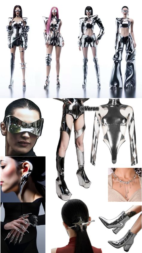 Aespa 5th Member, Futuristic Costume, Futurism Fashion, Shein Fits, Rave Fits, Cyberpunk Clothes, Alt Makeup, Unique Halloween Costumes, Fashion Design Collection