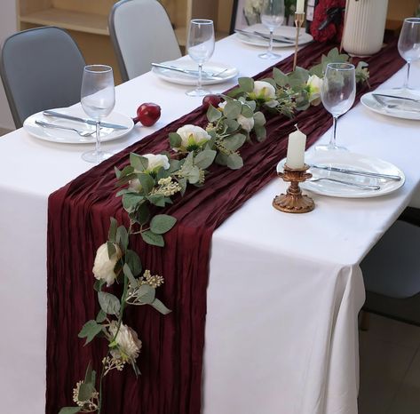 Burgundy Table Runner, Long Table Centerpieces, Burgundy Baby Shower, Burgundy Wedding Centerpieces, Burgundy Decor, Burgundy Wedding Theme, Table Runner For Wedding, Gauze Table Runner, Cheesecloth Table Runner