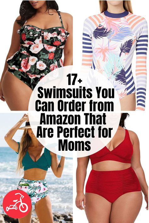 18 Swimsuits You Can Order from Amazon That Are Perfect for Moms - Tinybeans Best Swimsuits For Moms, Mom Bathing Suits, Full Coverage Tankini, Full Coverage Bathing Suits, Mom Tummy, Swimsuits Plus Size, Fun One Piece Swimsuit, Mom Swimsuit, Pin Up Swimsuit