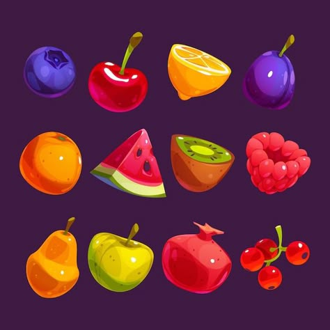 Game Fruit, Fruit Icons, Props Concept, Game Icons, Fruit Vector, 디즈니 캐릭터, Props Art, 2d Game Art, Casual Art