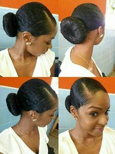 Slick Low Bun Black Hair Bun, Black Wedding Hairstyles, Natural Hair Bun Styles, Hairstyles For Black Hair, Pelo Afro, Natural Curls Hairstyles, Natural Hair Beauty, Natural Hair Updo, Low Bun