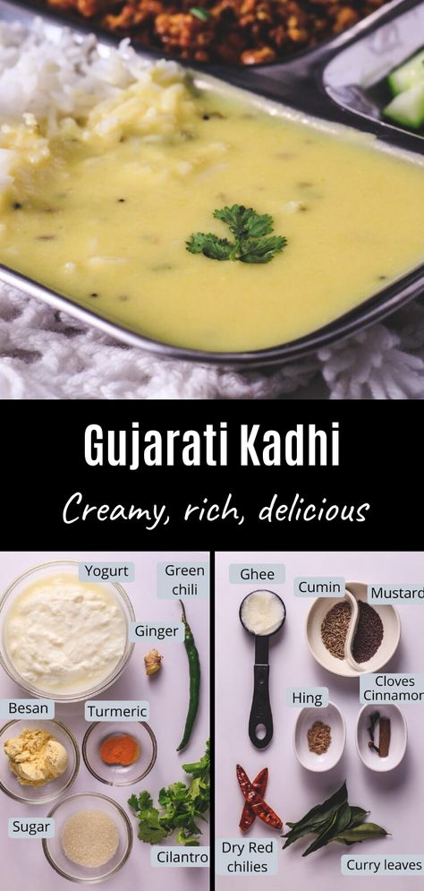 Easy Gujarati Recipes, Gujrati Dishes Recipe, Gujrati Kadhi Recipe, Gujarati Kadhi Recipe, Gujarat Food, Gujarati Kadhi, Veg Dinner Recipes, Kadhi Recipe, Chicken Soup Recipes Homemade