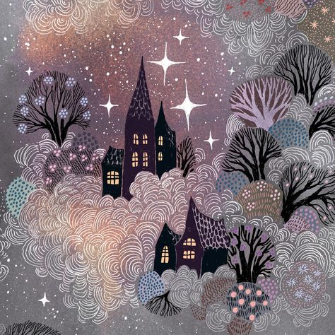 Ulla Thynell, Whimsical Art Paintings, Star Illustration, Winter Illustration, Fancy Art, Doodle Illustration, Fairytale Art, Art Prompts, Christmas Drawing