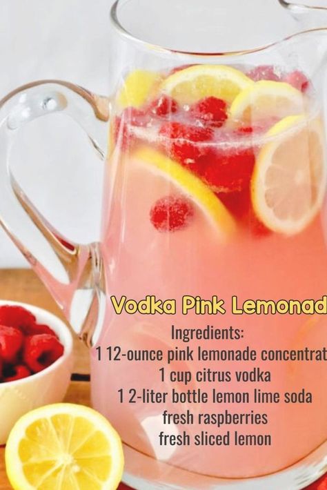 Lemonade Party Punch, Vodka Pink Lemonade, Party Drinks Ideas, Punch Recipes For A Crowd, Easy Party Drinks, Bridal Shower Drinks, Vodka Punch, Christmas Drinks Alcohol Recipes, Alcoholic Punch Recipes