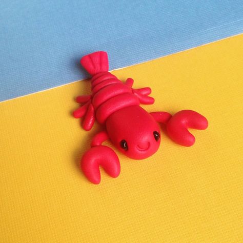 Polymer Clay Miniature Cute Sea Lobster Red Lobster Polymer Clay Lobster, Plasticine Animals, Clay Sea Animals, Clay Lobster, Lobster Crafts, Biome Project, Animals Clay, Polymer Clay Fish, Clay Cute