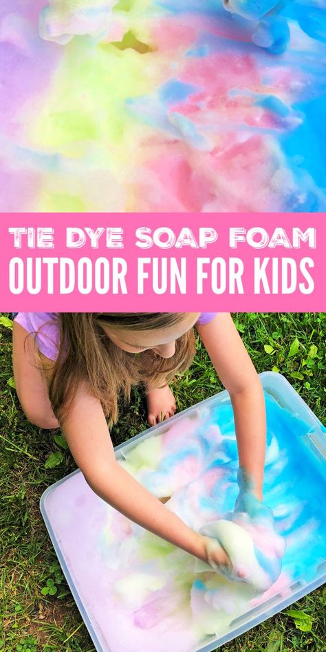 Tie Dye Soap Foam is a must-make for kid activities. All you need is a little soap and food coloring to make this sensory play activity. #passion4savings #tiedye #soap #foam #colorful #outdoor #activity #sensoryplay #fun #forkids Montessori, Tie Dye Soap, Foam Sensory Play, Camping Activites For Kids, Soap Foam, Outdoor Activities For Toddlers, Babysitting Activities, Play Outdoor, Toddler Outdoor