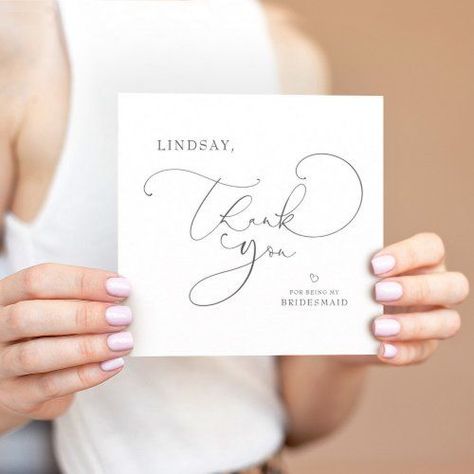 $2.99 | Editable Color Cute Script Bridesmaid Thank You #bridesmaidpersonalisedfoilthankyou #forbeingmybridesmaid #thankingnotebridesmaidgift #elegantmodernscriptcalligraphy #minimaliststylishtrendytypography #maidofhonorbeautifulboho #loveheartfontcutesimple #minimalcleanuniquebutsimple #forflowergirl #formatronofhonor Wedding Invitations Addressing, Walmart Wedding, Wording Wedding Invitations, Wedding Invitations Wording, Wedding Invitations Cheap, All In One Wedding Invitations, Bridesmaid Thank You Cards, Online Wedding Invitations, Calligraphy Thank You