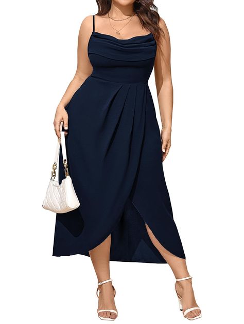 PRICES MAY VARY. MATERIAL: The Plus Size Dress Is Made Of 95% Polyester 5% Elastane, Comfy, Lightweight, Breathable, Skin-Friendly, Halter Dresses Are Perfect For Summer FEATURES: Women's Plus Size Dress/ Women's Maxi Dress/ Party Dress/ Women's Front Split Dress/ Cowl Neck Dress/ Elegant Cocktail Dresses/ Adjustable Spaghetti Straps/Elastic Waist/ Mid-Length/ Ruched Design At Bust/ Plus Size Long Dress/ Sleeveless Long Dresses/ Spaghetti Strap Backless Bodycon Summer Dresses/ Sexy Slim Fit Nigh Semi Formal Dresses For Women Plus Size, Vegas Wedding Guest Dress Plus Size, Square Neck Dress Accessories, Brunch Wedding Attire Guest, Cocktail Dress Size 12, Wedding Guest Dress For Curvy Women, Mid Size Dresses For Women, Plus Summer Dress, Dress For Wedding Guest Plus Size