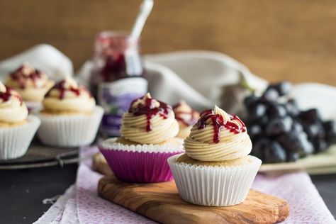 Peanut Butter and Jelly Cupcakes | Baking a Moment Peanut Butter Cake Filling, Peanut Butter And Jelly Cupcakes, Jelly Cupcakes, Cream Cheese Cupcakes, Peanut Butter Cupcakes, Peanut Butter Cake, Peanut Butter Frosting, Jelly Cake, Best Peanut Butter