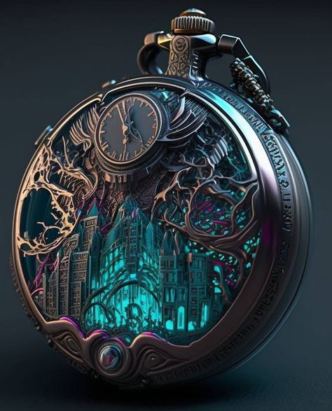 An intricate cyberpunk pocket watch by BaratheonBC on DeviantArt Pocket Watch Fantasy Art, Magic Pocket Watch Fantasy Art, Magic Pocket Watch, Watch Concept Art, Watch Concept, Fantasy Drawings, Cyberpunk Aesthetic, Pocket Watch, Cyberpunk