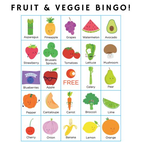 Food Bingo, Family Bingo, Healthy Food Art, Alphabet Bingo, Science Experience, Bingo Games For Kids, Bingo Card Template, Prek Crafts, Healthy Bodies