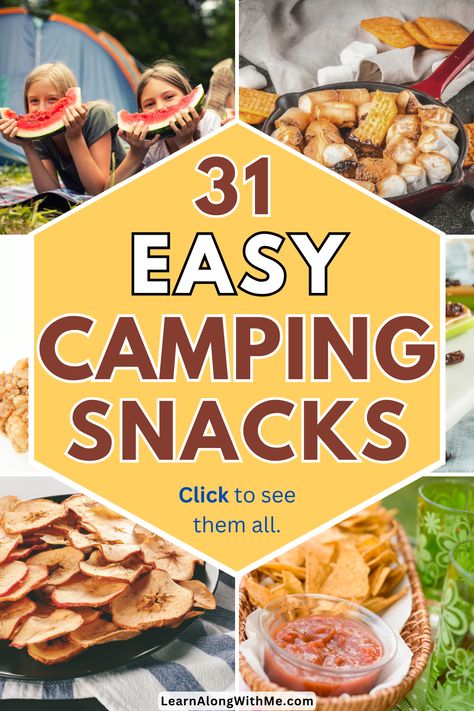 Good Camping Snacks, Backyard Camping Food Ideas, Camp Snacks Make Ahead, Good Camping Food Ideas, Campfire Themed Food, Snacks To Bring Camping, Snacks For Camping Easy, Packing Food For Camping, Snack Ideas For Camping