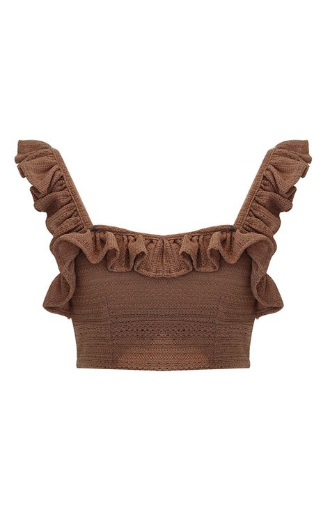 Cute Brown Crop Top, Brown Ruffle Top, Vintage Brown Knit Top, Fairy Grunge Tops Png, Vintage Brown Ruffled Tops, Frilly Top, Brown Crop Top, Ruffle Crop Top, Frill Tops