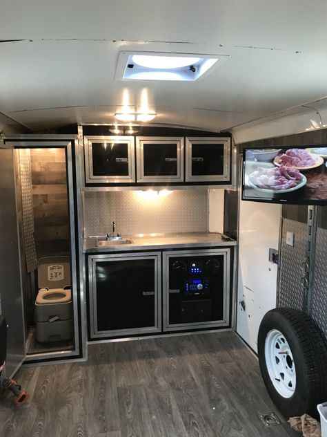 Trailer Conversion Ideas, Enclosed Motorcycle Trailer, Converted Cargo Trailer, Hunting Trailer, Enclosed Trailer Camper, Diy Trailer, Cargo Trailer Camper Conversion, Trailer Makeover, Toy Hauler Camper