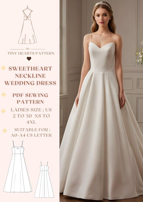 Sweetheart Neckline Wedding Dress Pattern,Bridal Gown Sewing Pattern,Engagement Dress,Woman Dress Sewing Pattern A0 A4 US Letter-US 2 to 30 | XS-4XL Sweetheart Neckline Wedding Dress Sewing Pattern, available as an instant download (pdf) sewing pattern bundle with a range of size options, including plus sizes. ✅US Sizes: 2, 4, 6, 8, 10, 12, 14, 16, 18, 20, 22, 24, 26, 28, 30 ✅Standard Sizes: XS, S, M, L, XL, 2XL, 3XL, 4XL ✅These patterns are suitable for A4, A0, and US Letter size papers. ✅If re Simple Wedding Dress Pattern, Dress Stitching Pattern, Free Wedding Dress Patterns, Sweetheart Neckline Pattern, Sweetheart Dress Pattern, Diy Wedding Dress Patterns, Bridal Dress Patterns, Prom Dress Sewing Patterns, Sweetheart Neckline Wedding Dress