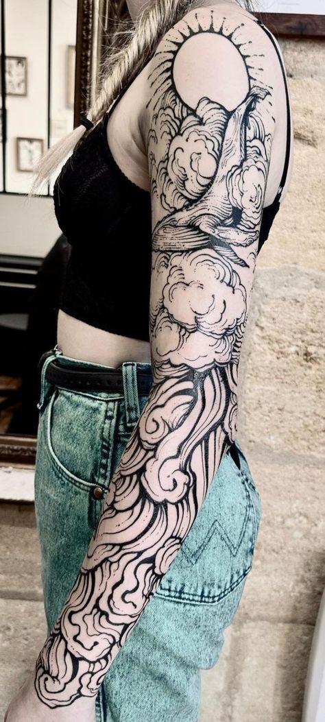 Etching Tattoo Sleeve, Gojira Tattoo, Full Tattoo Sleeve, Tattoo Full Sleeve, Anatomical Tattoos, Arm Sleeve Tattoo, Dinosaur Tattoo, Etching Tattoo, Dinosaur Tattoos