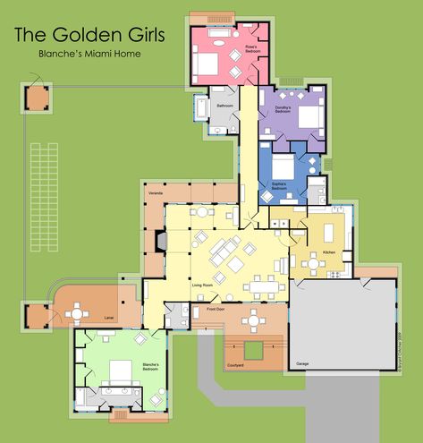 Southgate Residential: TV and Movie Houses: The Golden Girls Golden Girls House, Small House Blueprints, Practical Magic House, Movie Houses, Contemporary Bedroom Sets, Small House Living, Garage Bedroom, Magic House, The Golden Girls