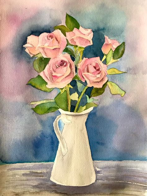 Rose Boquet Drawing, Rose Bouquet Sketch, Flower Bouquet Drawing Watercolor Print, Bouquet Of Roses Painting, Flower Bouquet Painting Easy, Rose Bouquet Drawing, Sketches Geometric, Whimsical Flower Doodles, Rose Bouquet Painting