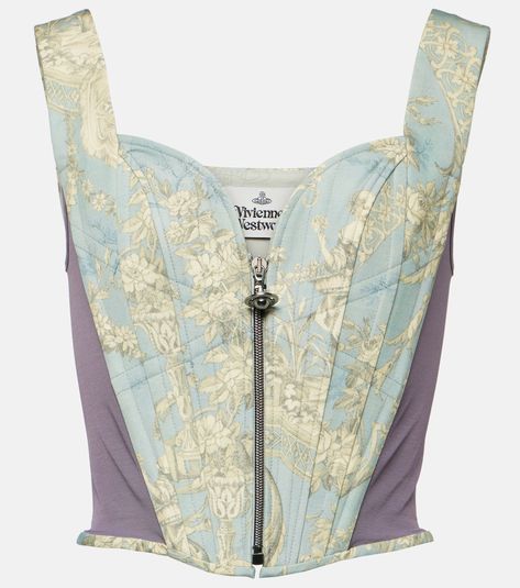 Classic paneled toile de Jouy corset in blue - Vivienne Westwood | Mytheresa Cotton Corset Top, Vivienne Westwood Shop, Cotton Corset, Blue Toile, Alex Perry, Roger Vivier, Emilio Pucci, Corset Top, Bridal Shoes