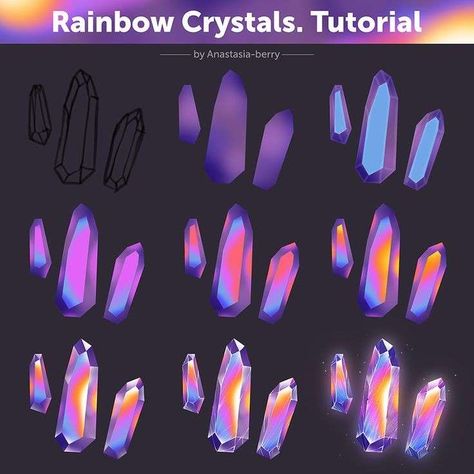 Crystals Tutorial, Crystal Drawing, Digital Painting Techniques, Crystal Rainbow, Digital Art Beginner, Gambar Figur, Ipad Art, Digital Painting Tutorials, Art Tutorial